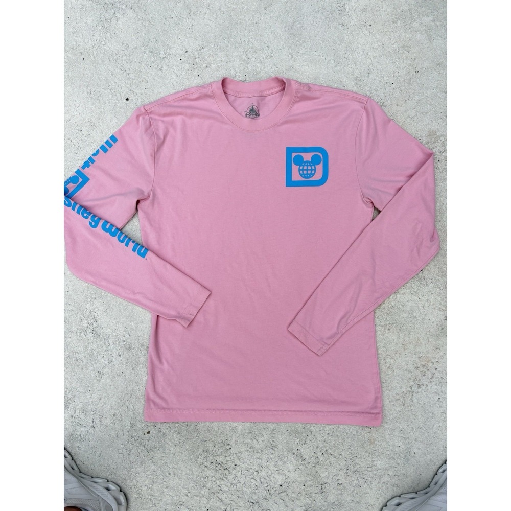 Walt Disney World Retro Logo Pink Long Sleeve Tee Shirt Blue D Emblem Medium M